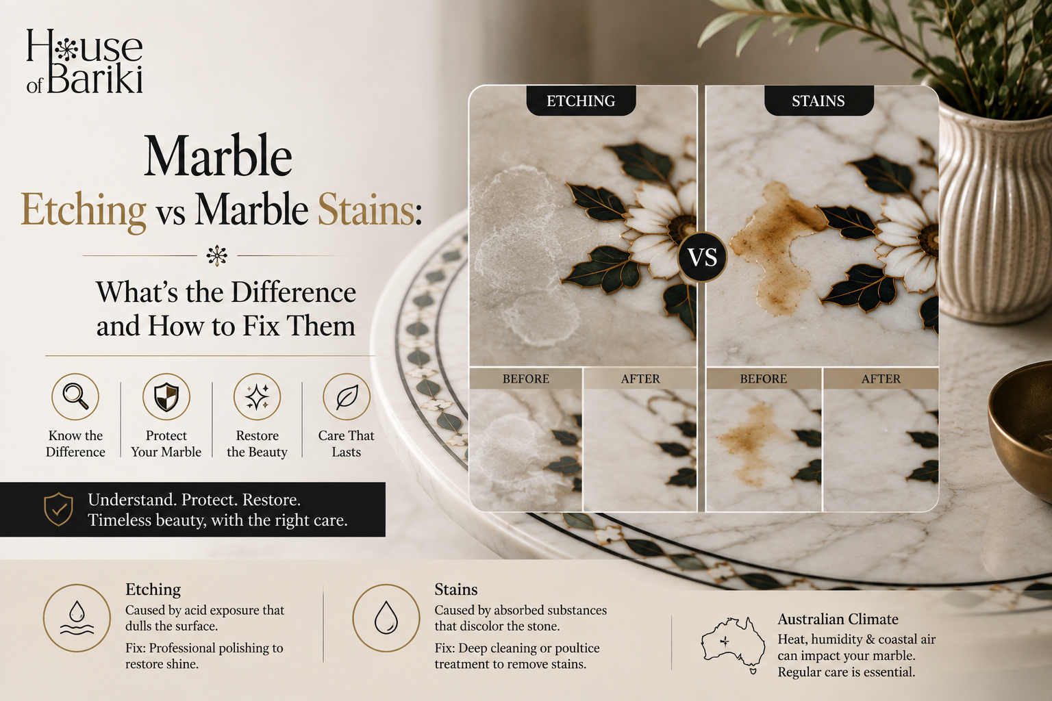 Marble Etching vs Marble Stains: What's the Difference and How to Fix Them